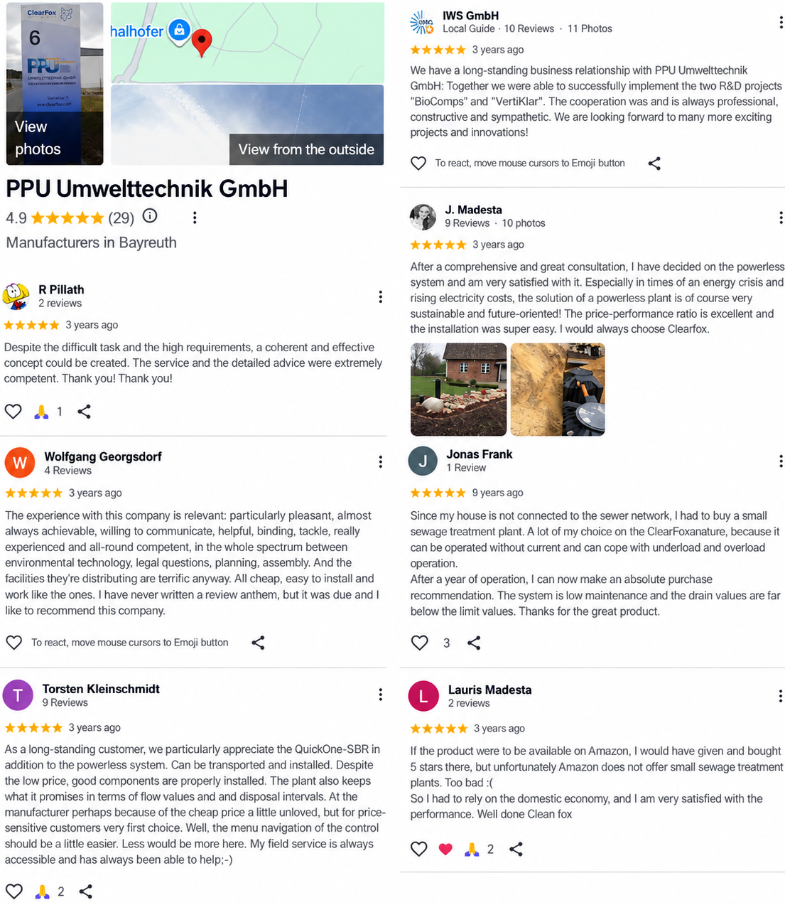 Customer reviews for PPU Umwelttechnik GmbH